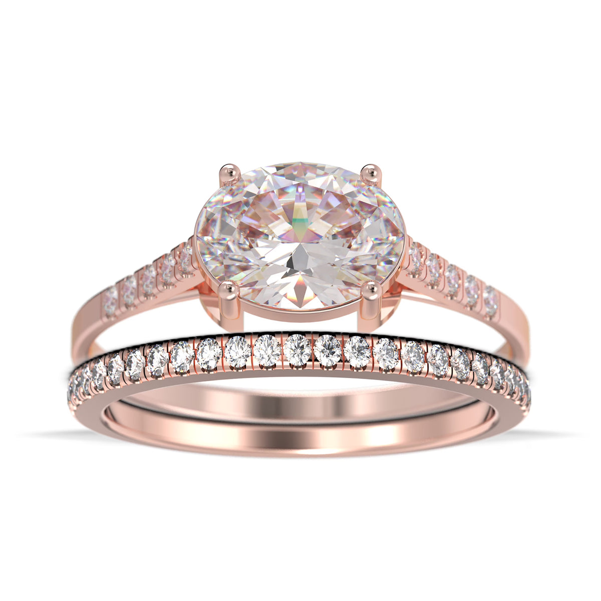 2.00 Carat Oval Cut Diamond Moissanite Engagement Ring in 10k Solid Rose Gold X8786