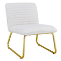 White minimalist armless sofa chair with plush cushion and backrest and golden metal legs M1501