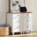 White and Oak 2 Drawer Nightstand with Open Shelf D222