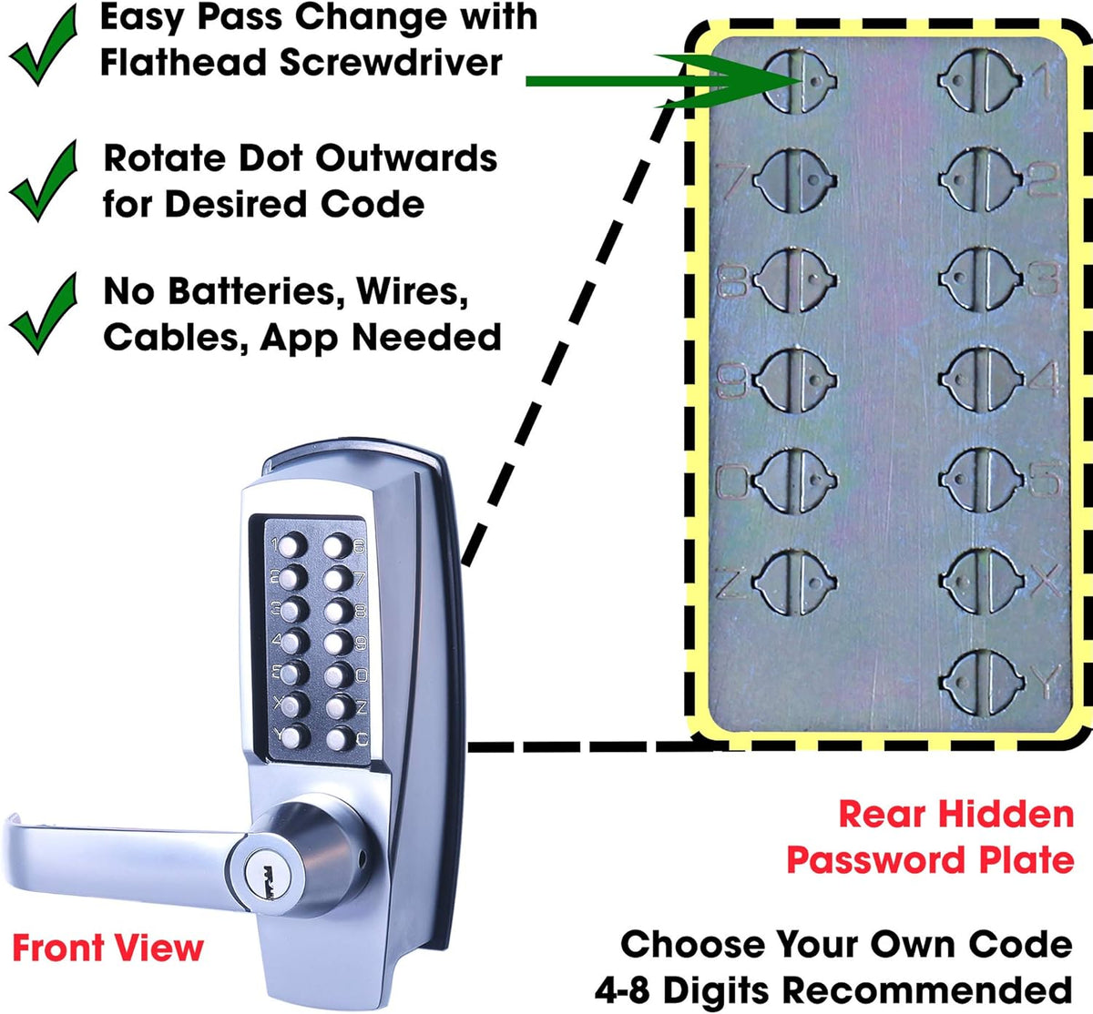 Mechanical Push Button Lever Lock, 60mm Backset, 13 Digit Keypad, Satin Chrome G61694
