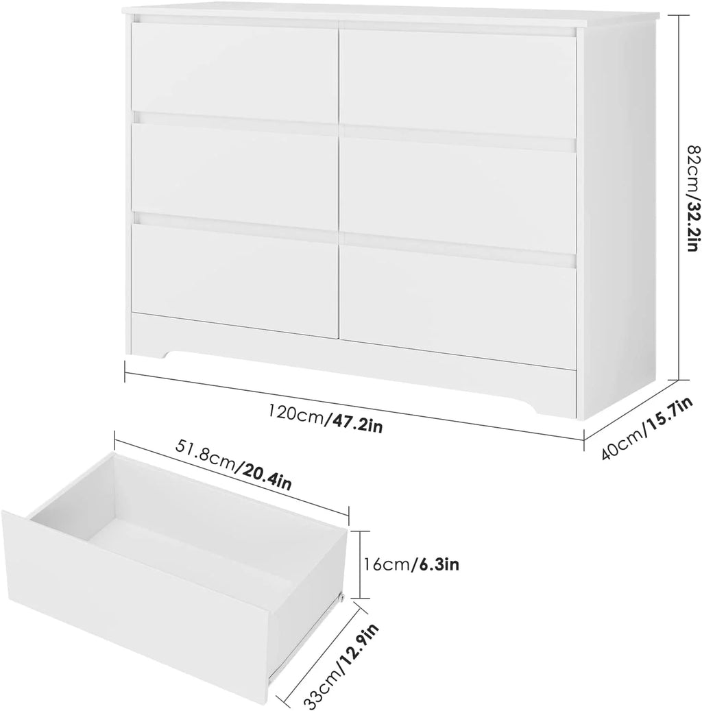 White 6 Drawer Double Dresser U48470