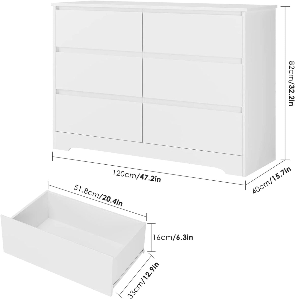 White 6 Drawer Double Dresser U48470