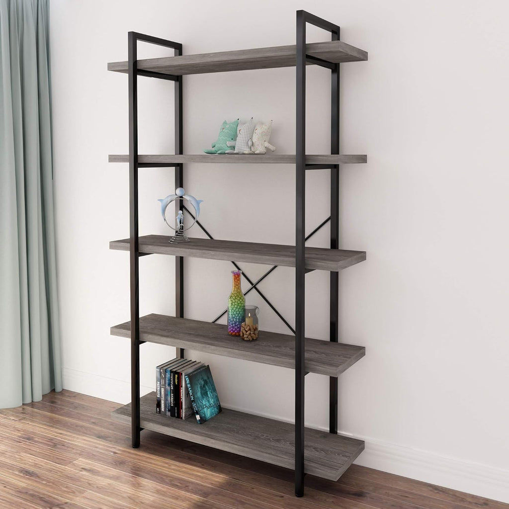 Gray Oak 4-Tier Metal and Wood Bookshelf A964276