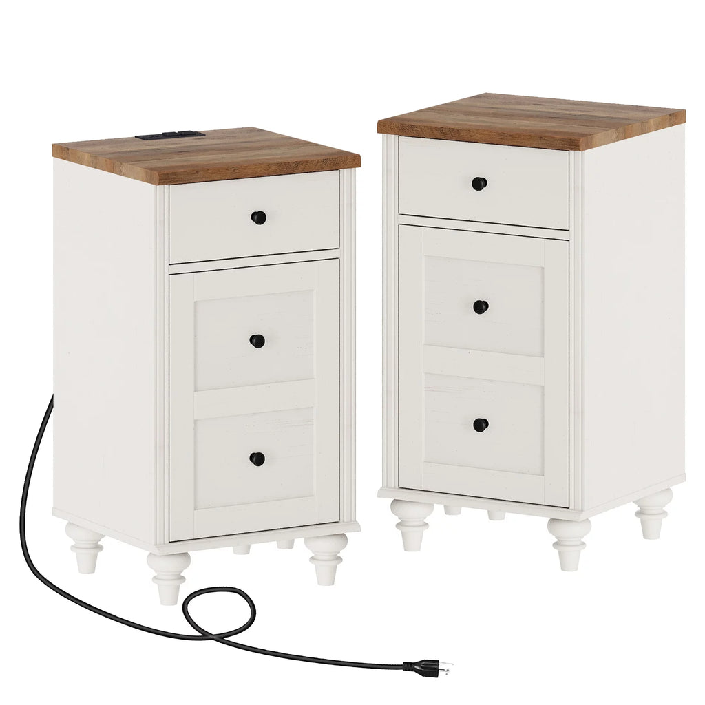 White and Oak 2 Drawer Nightstand with Open Shelf D222