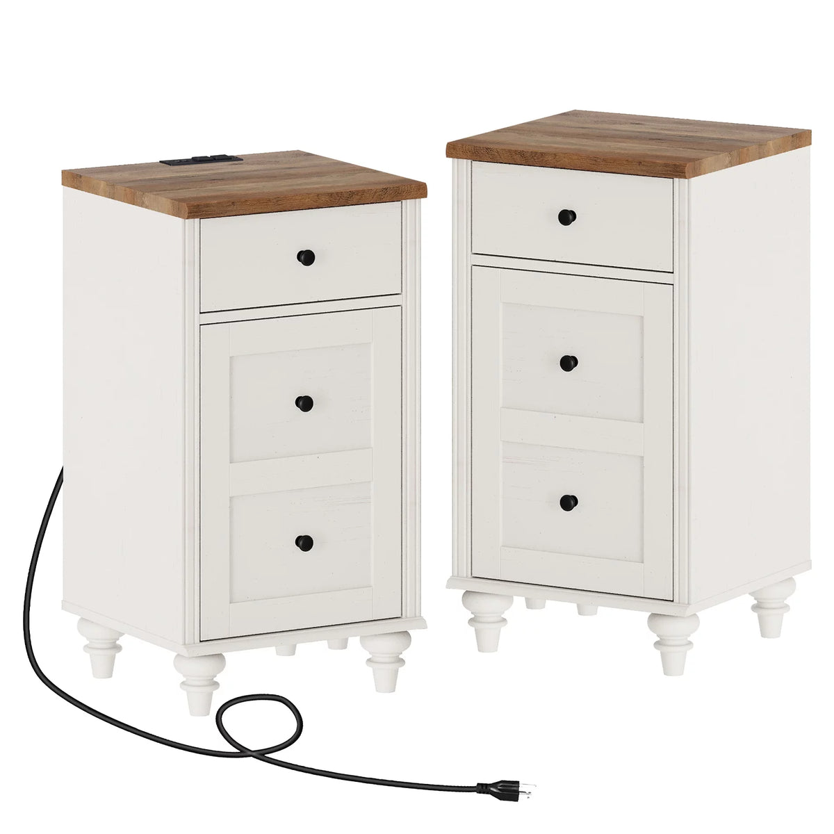 White and Oak 2 Drawer Nightstand with Open Shelf D222