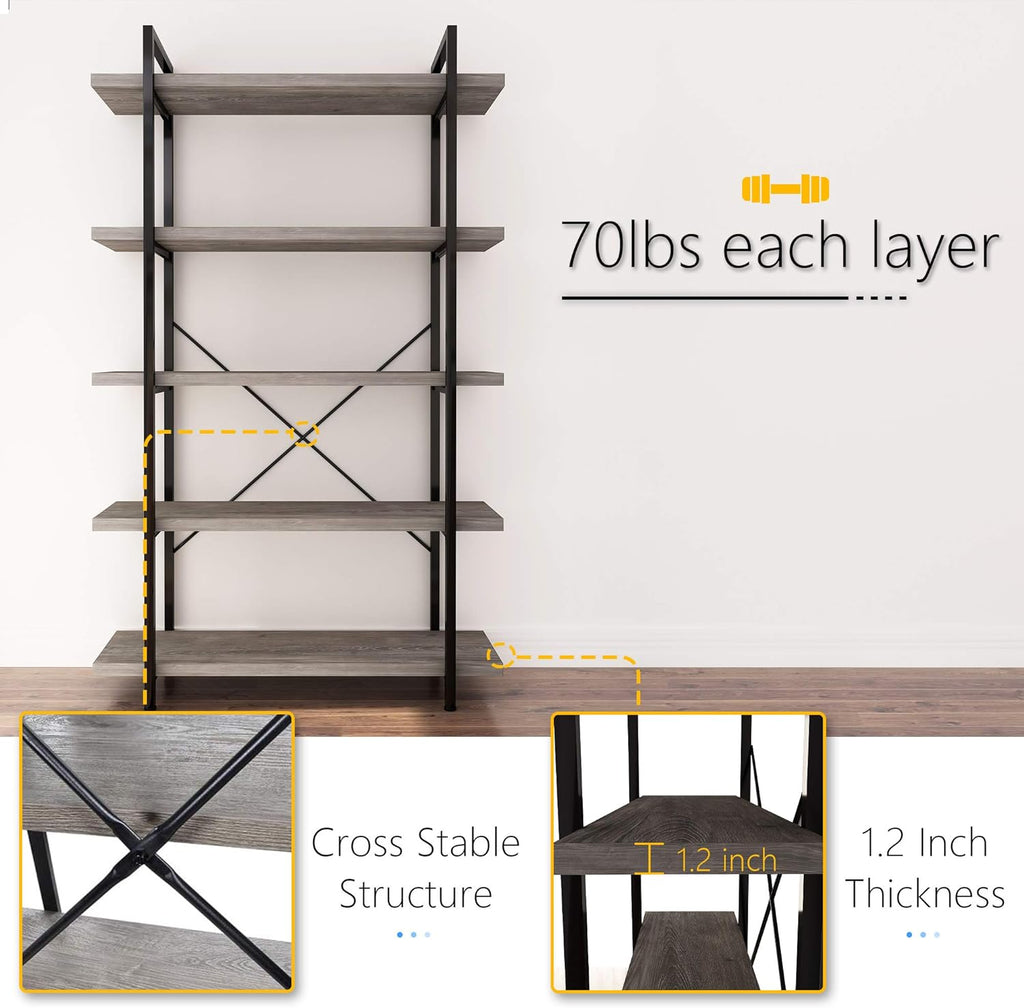 Gray Oak 4-Tier Metal and Wood Bookshelf A964276