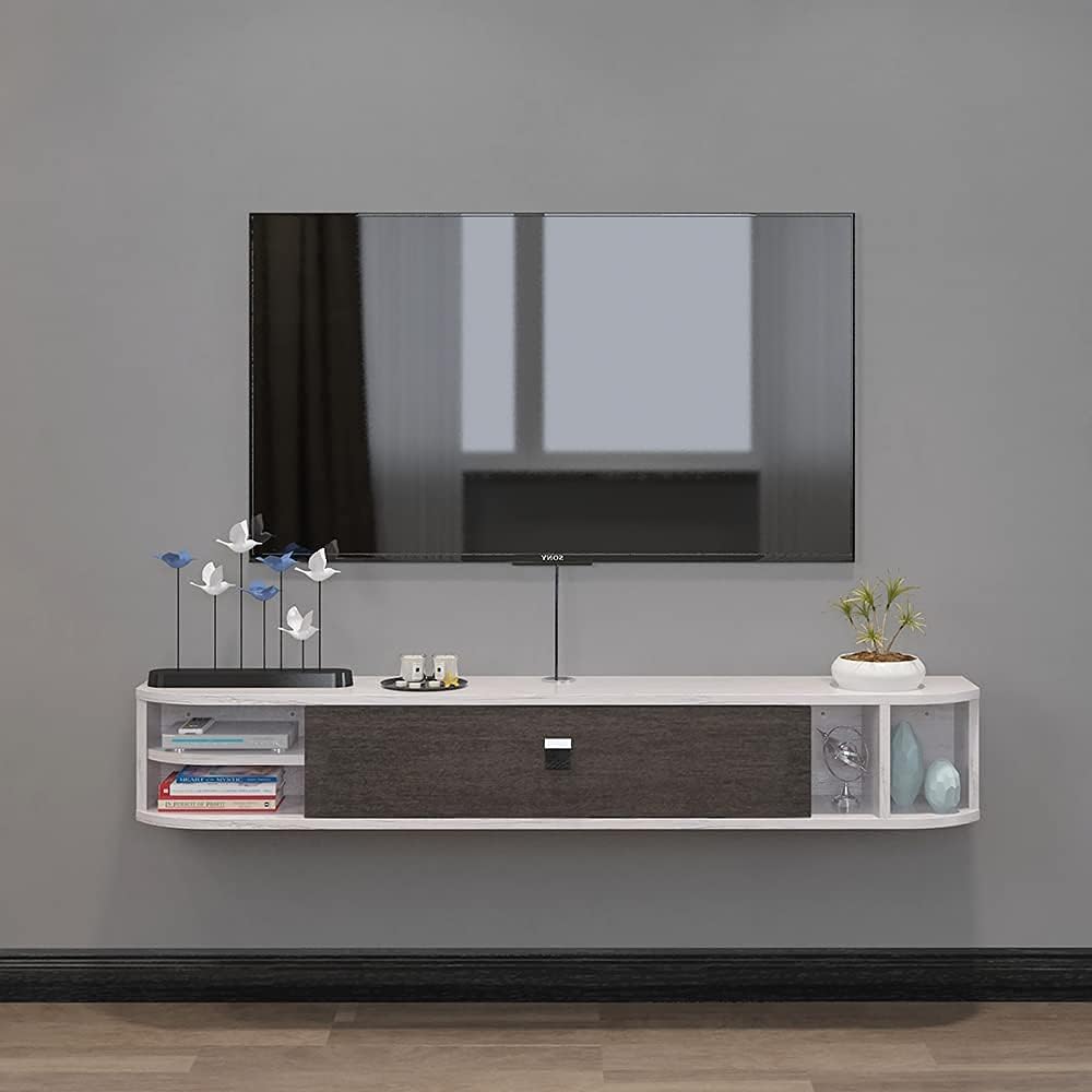 55.11'' Gray-White Wall Mounted Floating TV Shelf C12542
