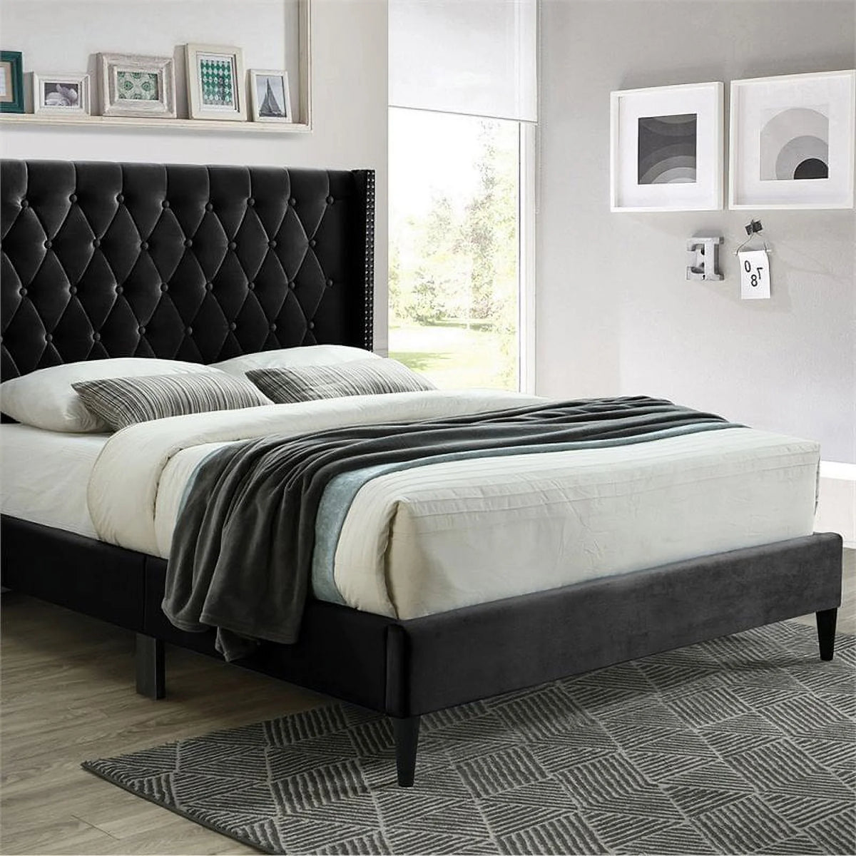 Tufted Full Bed Dresser with Lock & Nightstand 3-Piece Set Y5668
