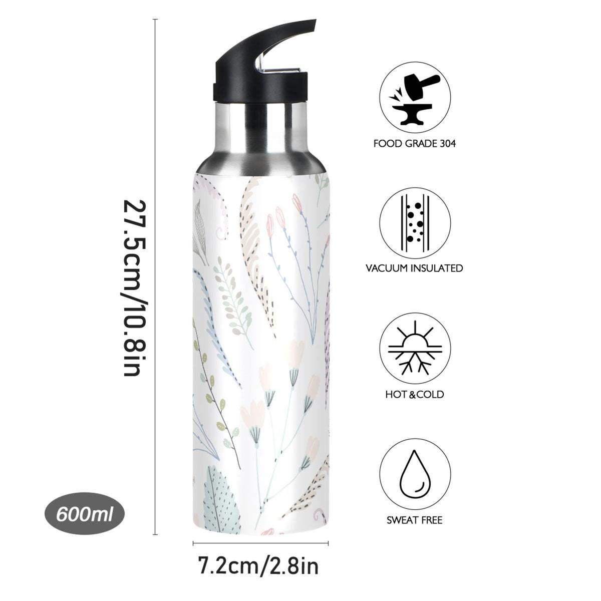 Vintage Stainless Steel Insulated Water Bottle with Straw Lid J967