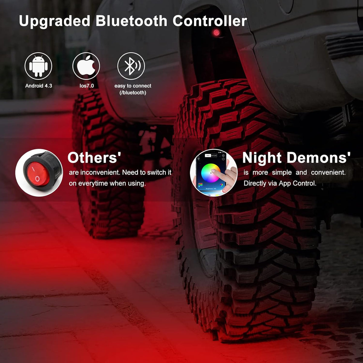 RGB LED Rock Lights 4 Pods Car Neon Underglow Kit Wheel Well Light Multicolor Waterproof Pack of 2 E2220