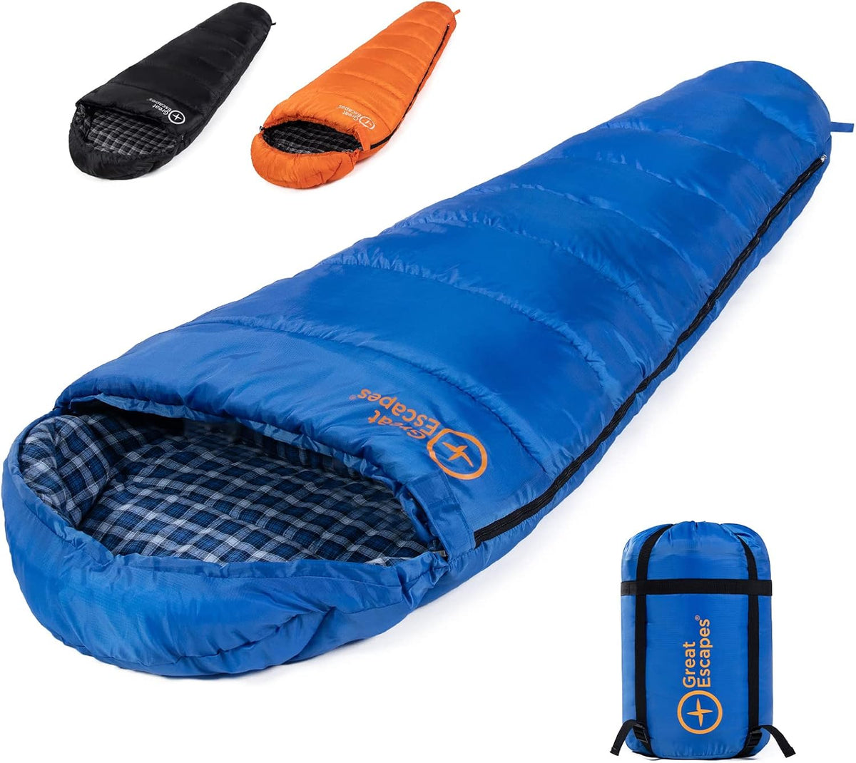 Cotton Flannel Mummy Sleeping Bag with Compression Sack U4160