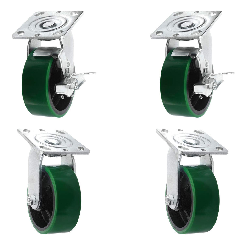 4 Quantity Heavy Duty Swivel w/Brake Rigid Polyurethane Mold on Steel Wheel Caster X456353