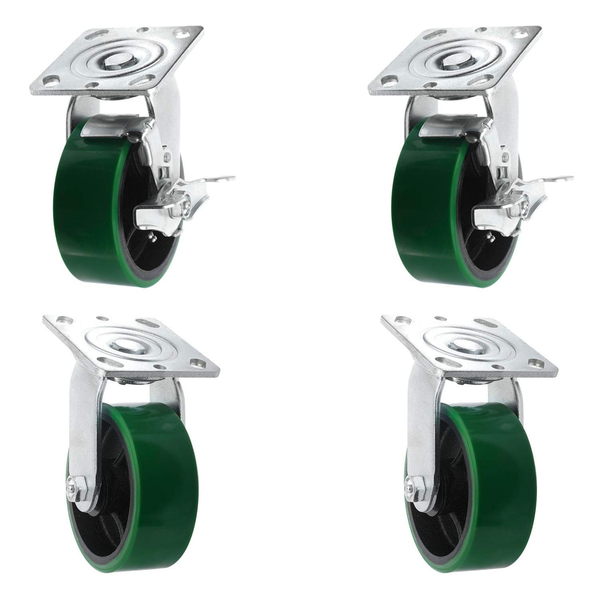 4 Quantity Heavy Duty Swivel w/Brake Rigid Polyurethane Mold on Steel Wheel Caster X456353
