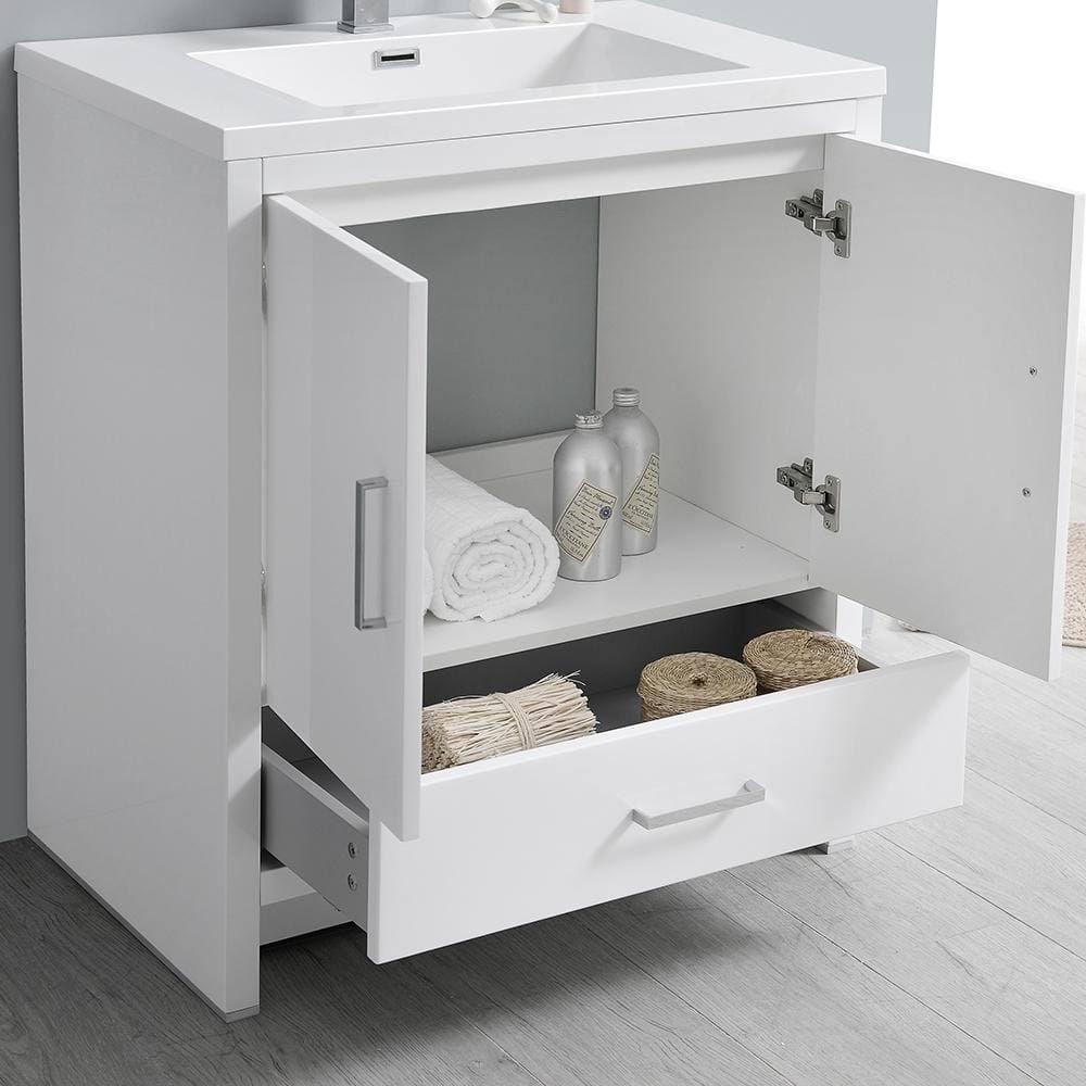 Glossy White Free Standing Bathroom Cabinet with Integrated Sink I74974