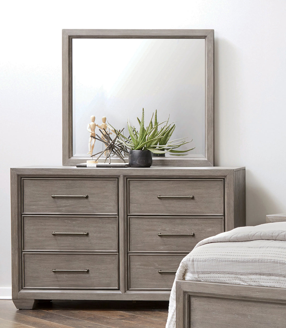 Gray Wood 6 Drawers Dresser with Mirror K2617