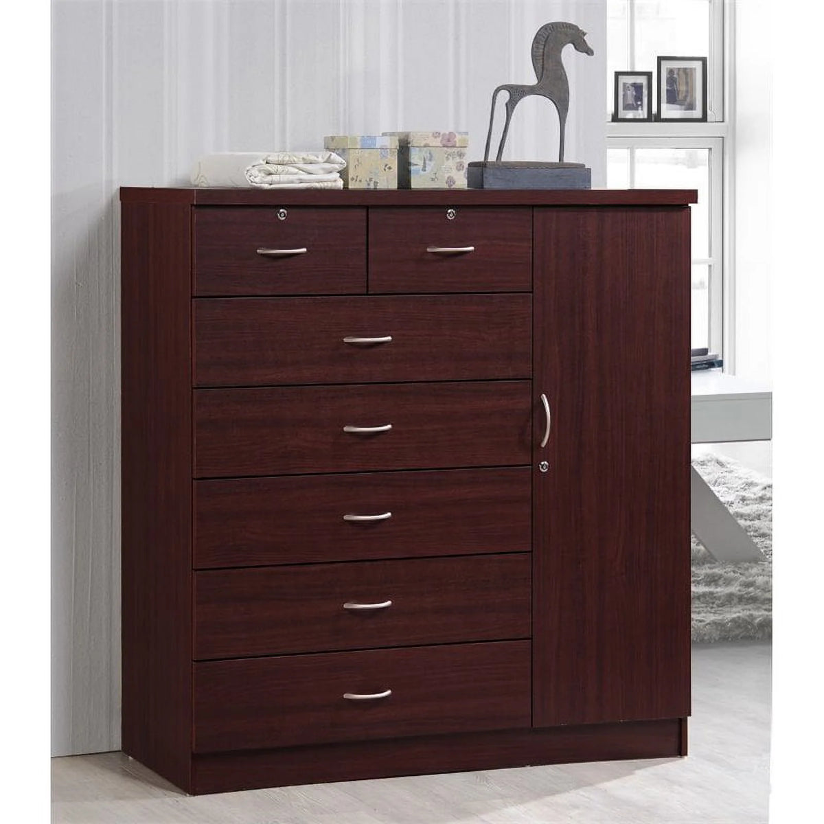 2 Piece Bedroom Set with Captain Bed and Chest in Mahogany Wood W419