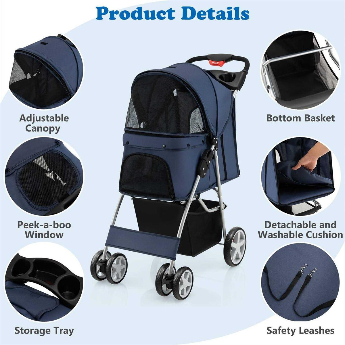 Foldable 4-Wheel Pet Stroller with Storage Basket O783