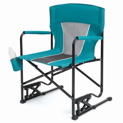 Portable Folding Rocking Camping Chair with Drink Holder, 250 lbs Capacity (Blue) L820124
