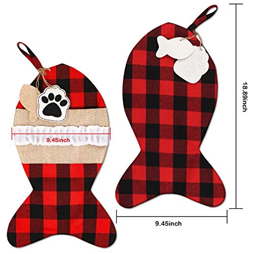 2 Pack 19 Inch Burlap Red Black Buffalo Plaid Christmas Stockings P419