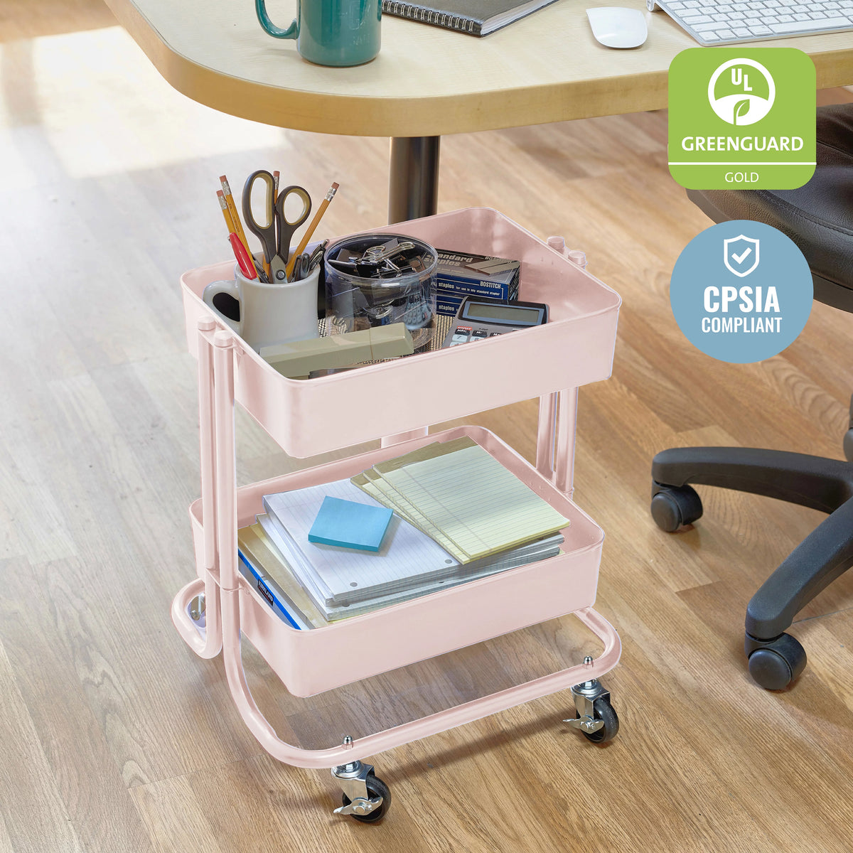 Pink 2-Tier Rolling Utility Cart B390