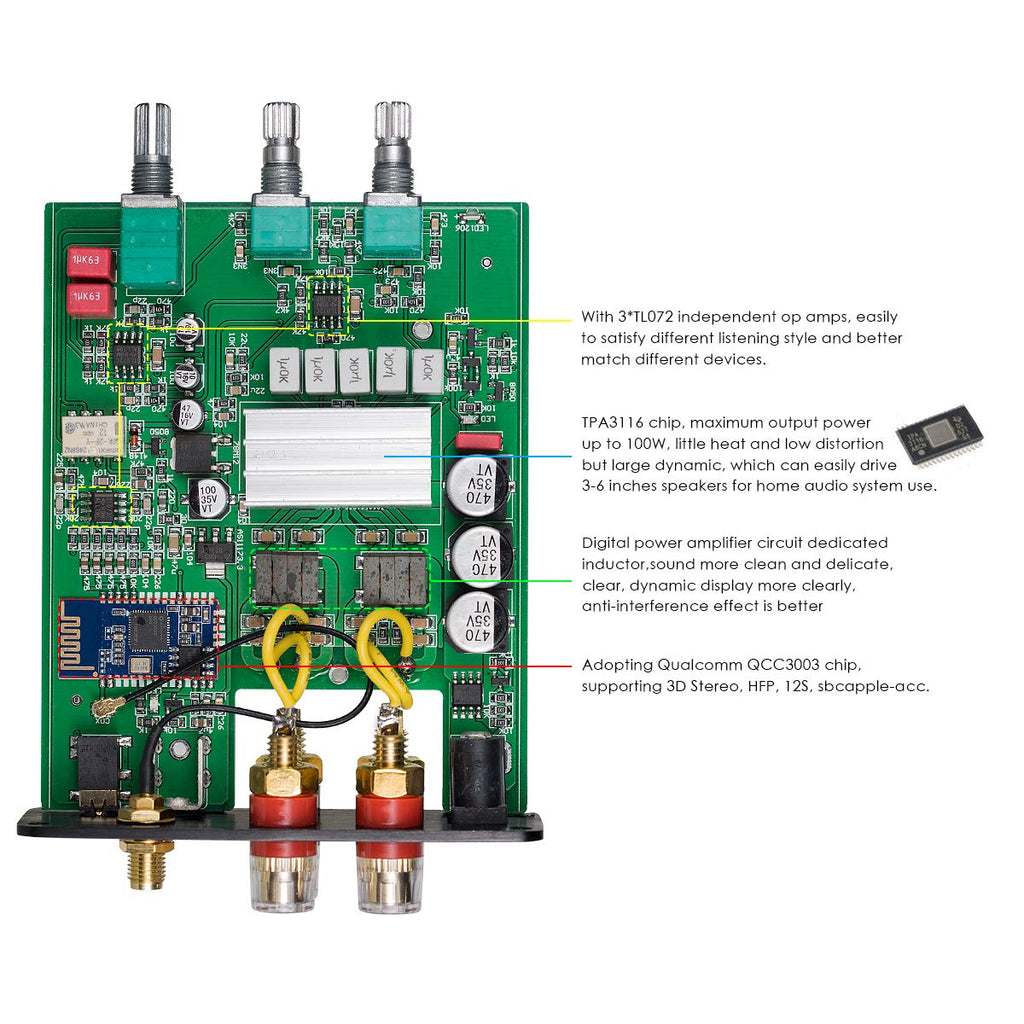 2 Channel Bluetooth 5.0 Power Amplifier 100W Class D Stereo Mini Amp Wireless Receiver Pack of 2 X90029