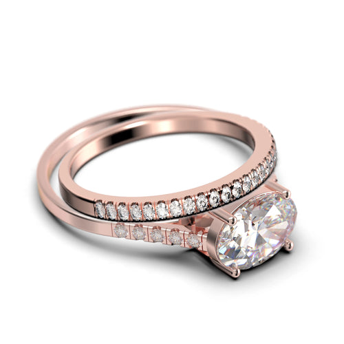 2.00 Carat Oval Cut Diamond Moissanite Engagement Ring in 10k Solid Rose Gold X8786
