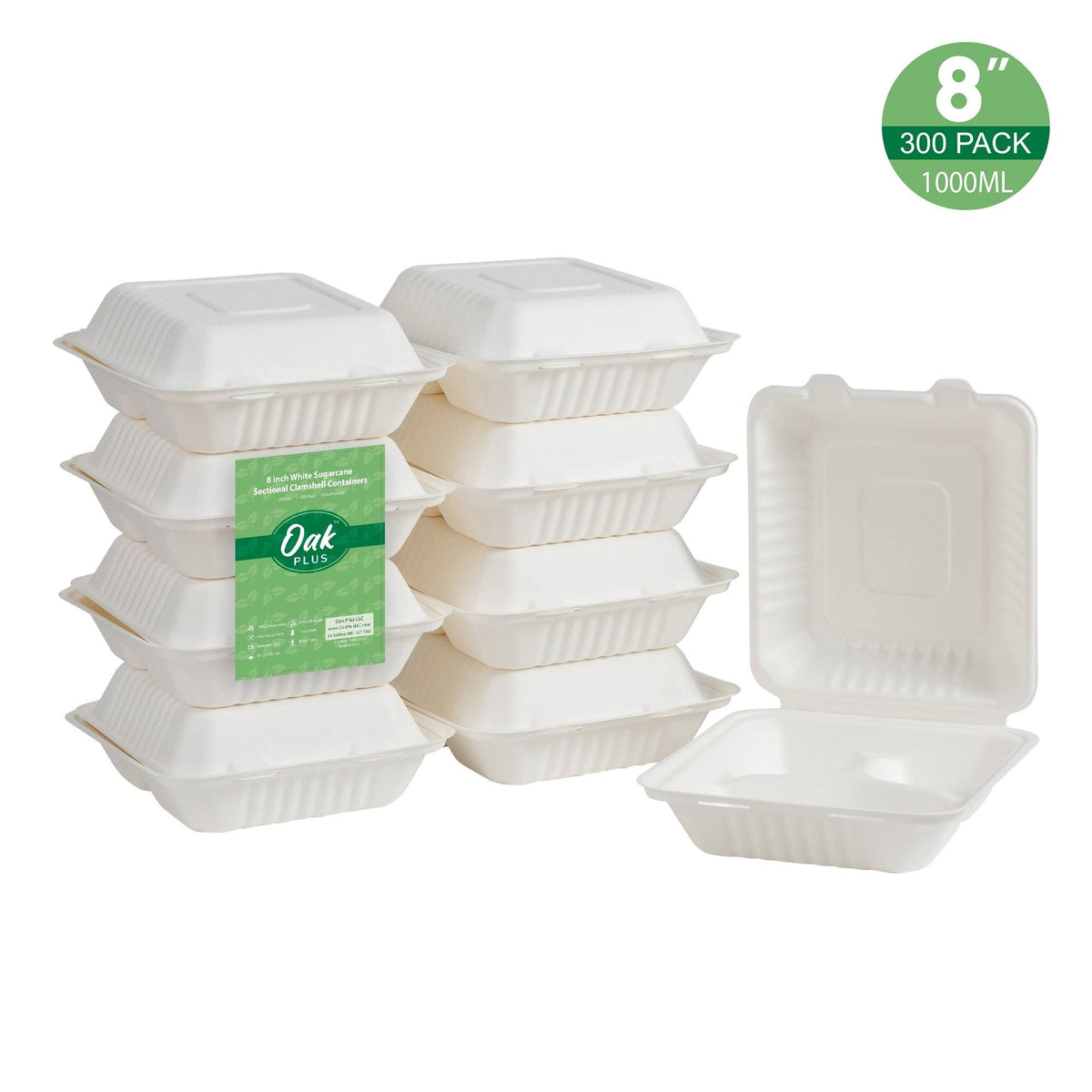 10 inch Natural Compostable Sugarcane Sectional Clamshell Containers, 300 Pack P24228