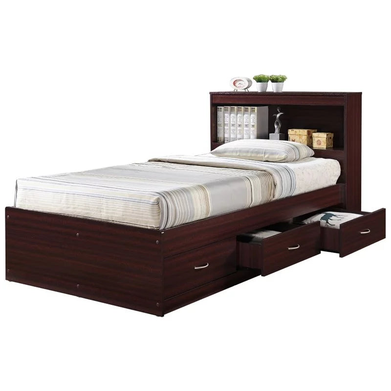 2 Piece Bedroom Set with Captain Bed and Chest in Mahogany Wood W419