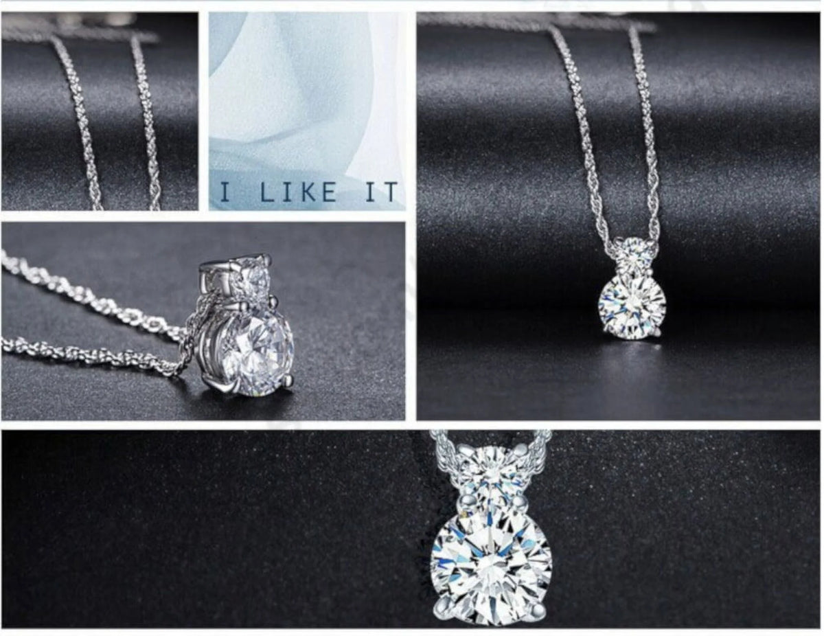 Sterling Silver Cubic Zircon Necklace and Dangle Earrings Jewelry Set C2291