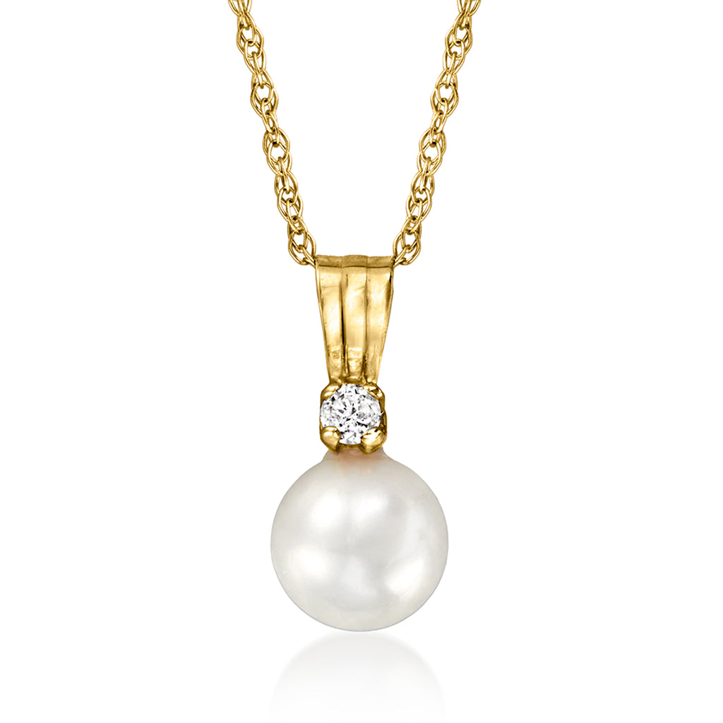 Cultured Pearl Pendant Necklace with Diamond Accent in 14kt Yellow Gold C391