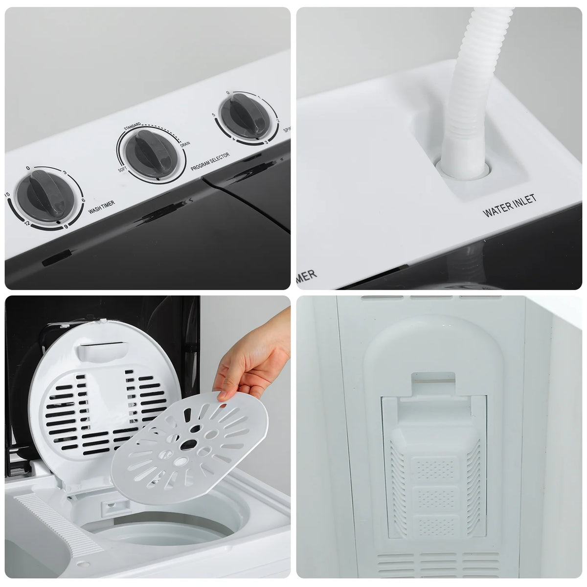 Portable 30LBS Twin Tub Mini Compact Laundry Washer Spinner Combo White Gray P18561
