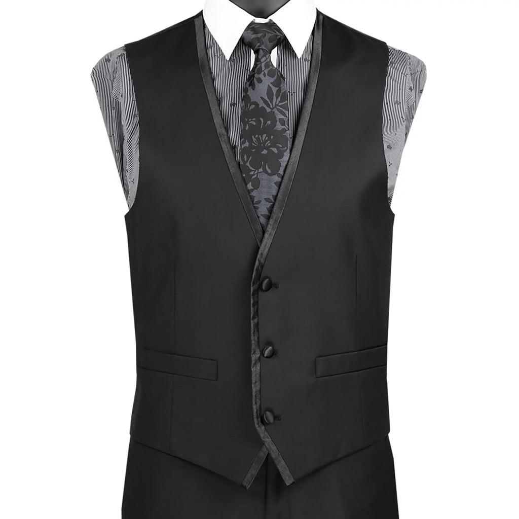Men's Slim-Fit 3-Piece Textured Solid Lapel Suit - Black 50L W807