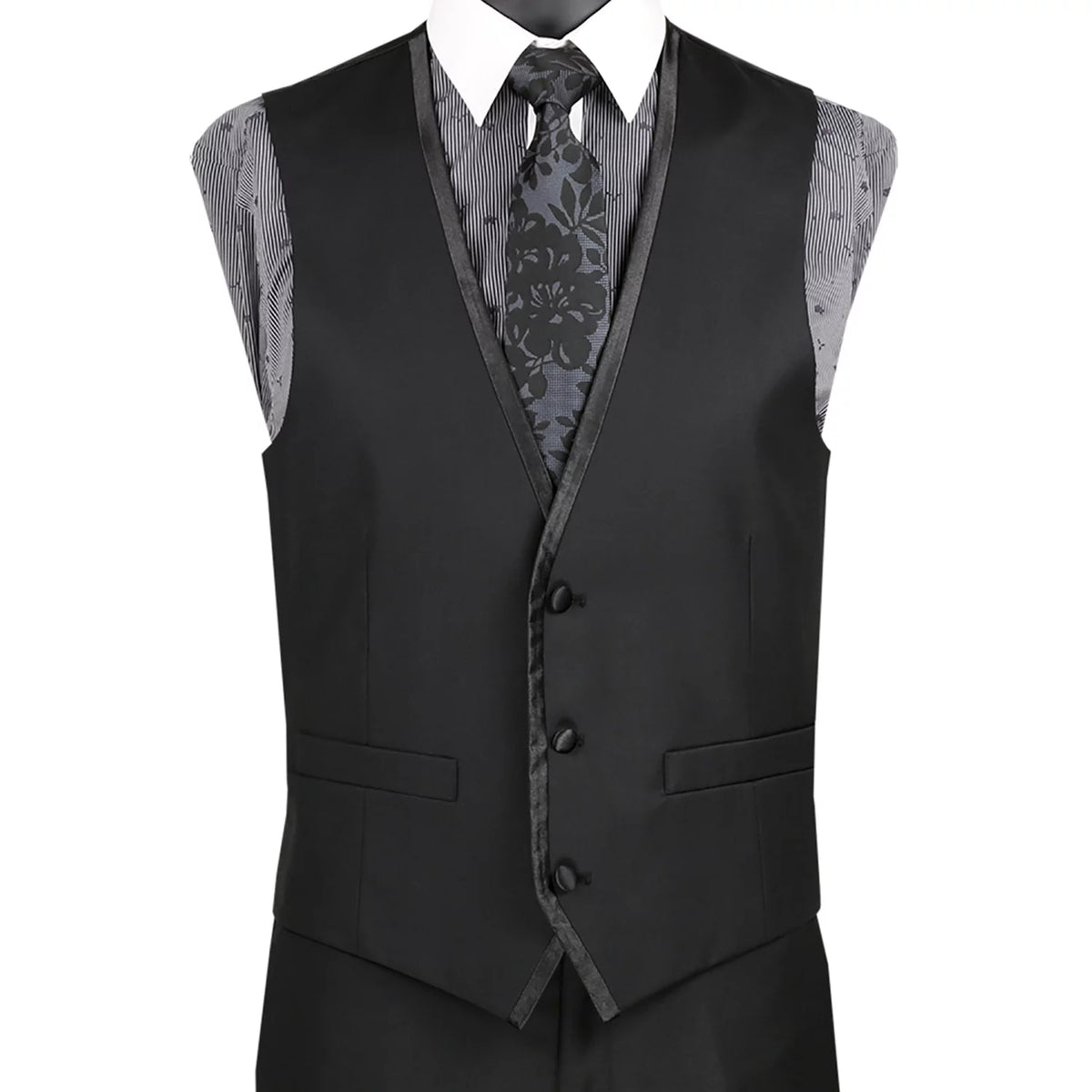 Men's Slim-Fit 3-Piece Textured Solid Lapel Suit - Black 50L W807