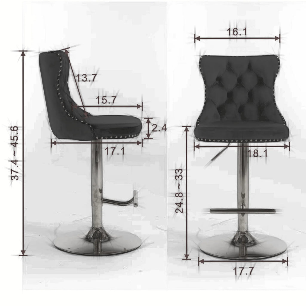 Swivel Velvet Barstools with Backs, Set of 2, Black K490269