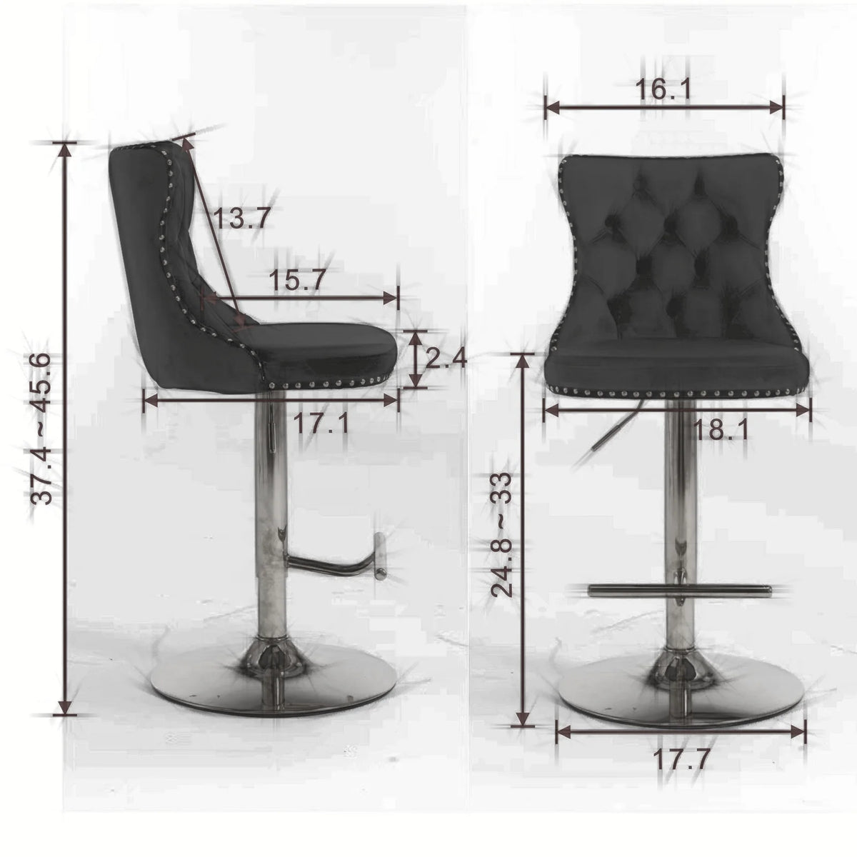 Swivel Velvet Barstools with Backs, Set of 2, Black K490269