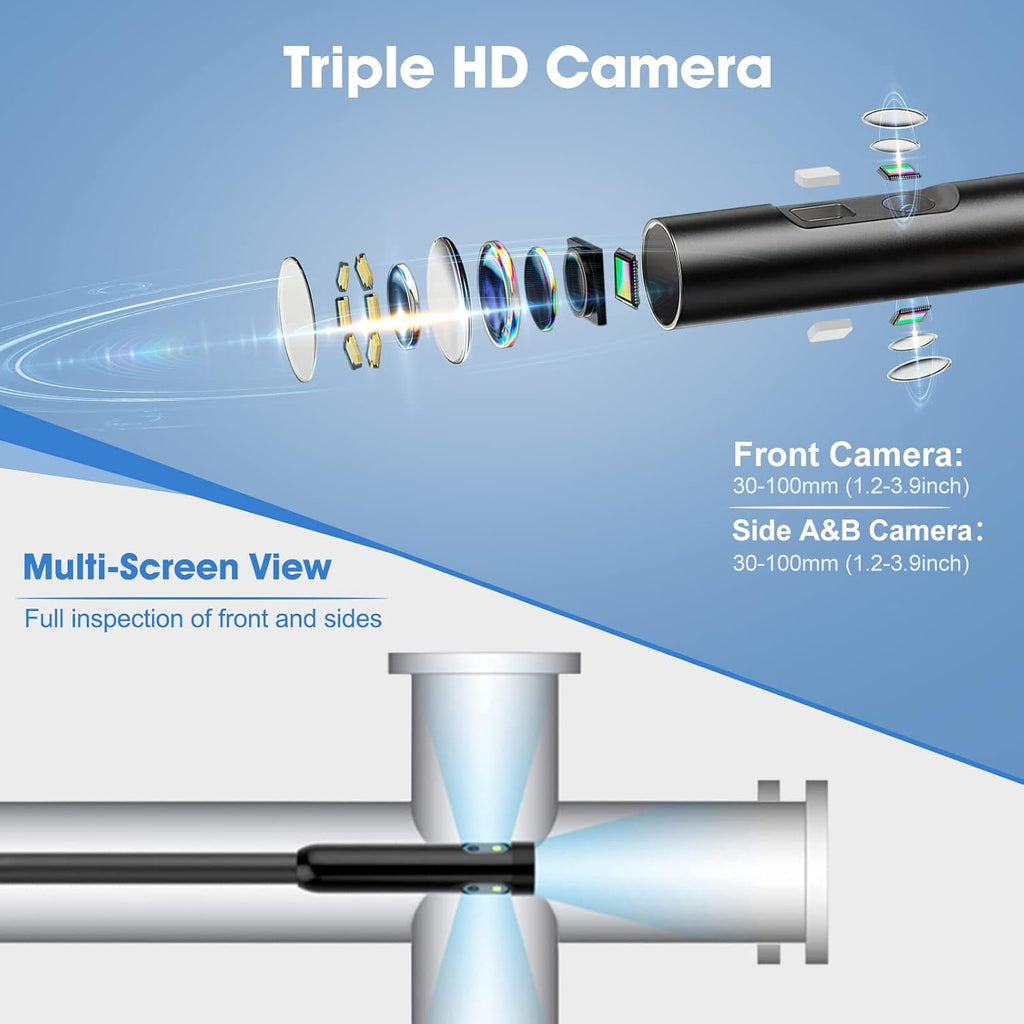 Triple Lens Endoscope Camera with 32GB Card, 16.5ft Semi-Rigid Cable K534145