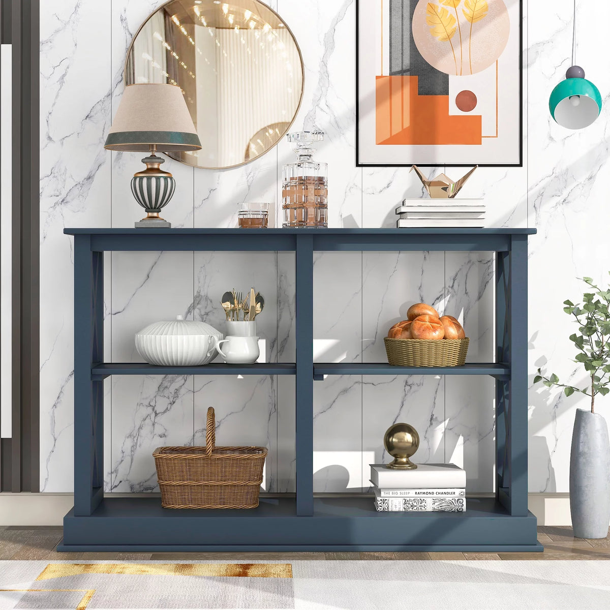 Navy Blue 3-Tier Console Table Y60919