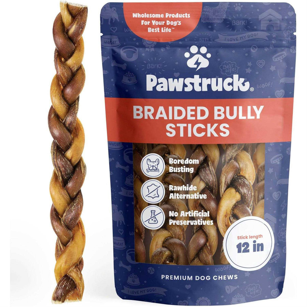 Braided Bully Sticks Dog Treats H84856