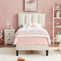 Queen Size Upholstered Platform Bed Frame with Adjustable Headboard O634946