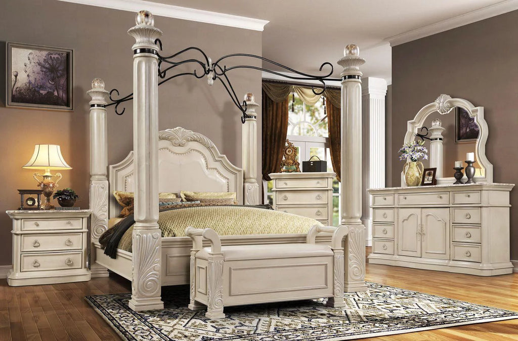 Antique White Solid Hardwood Nightstand Set 2 Pcs V32297