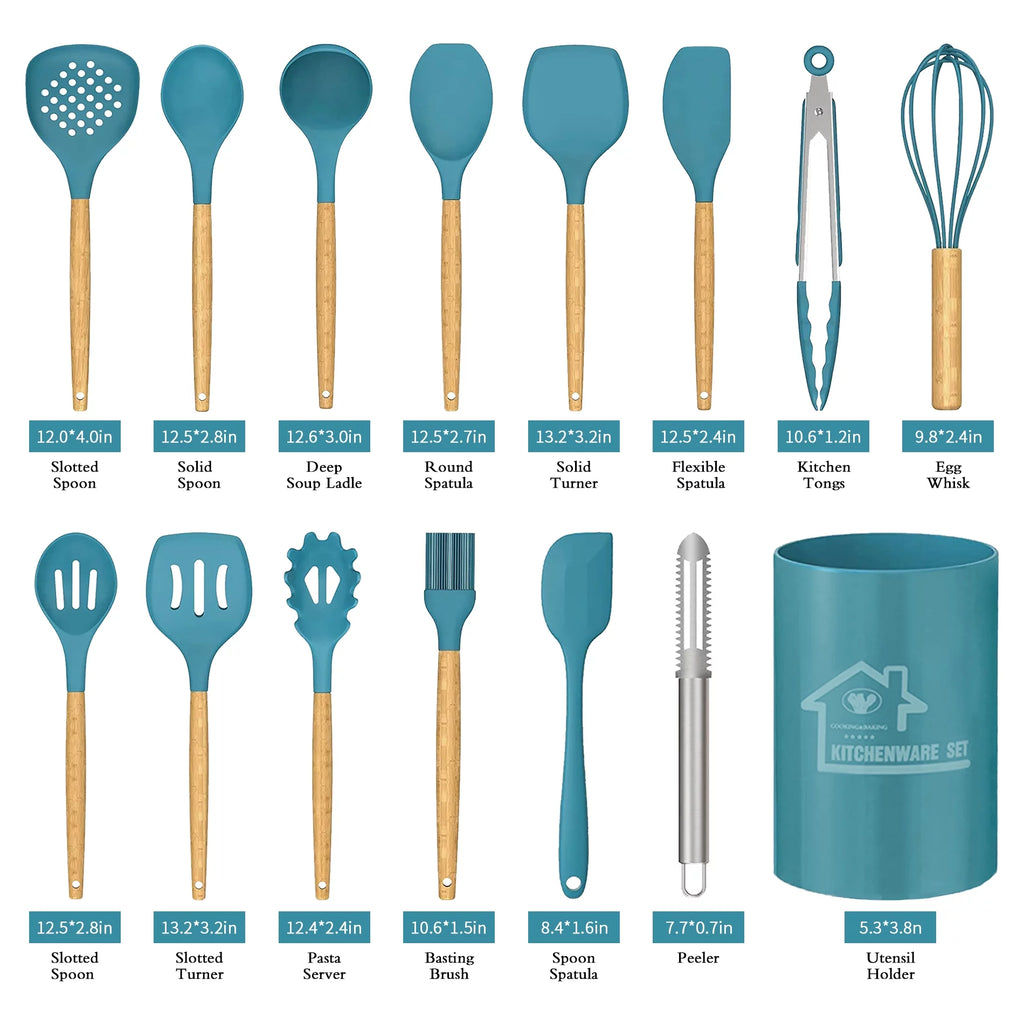 15 Piece Blue Silicone Cooking Set S328