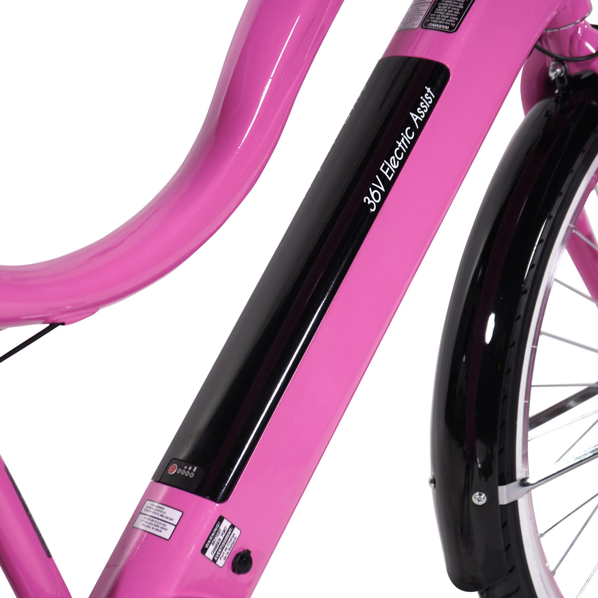 26" 36V Electric Cruiser E-Bike with Pedal-Assist, 250W Motor, Pink U6764