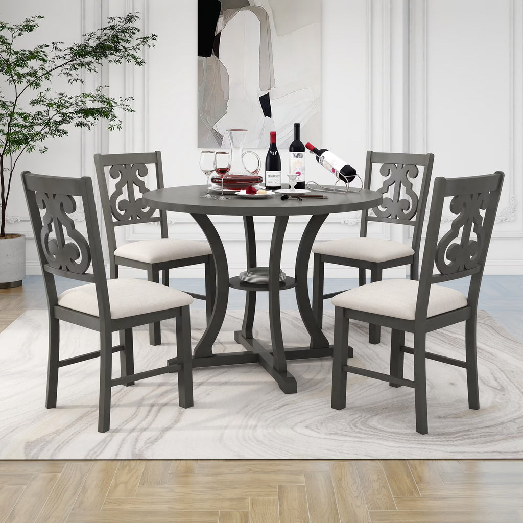 Antique Gray 5 Piece Wooden Dining Table and Chairs Set C64310