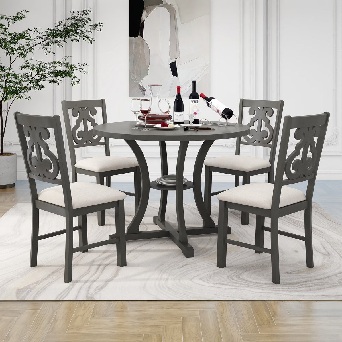 Antique Gray 5 Piece Wooden Dining Table and Chairs Set C64310
