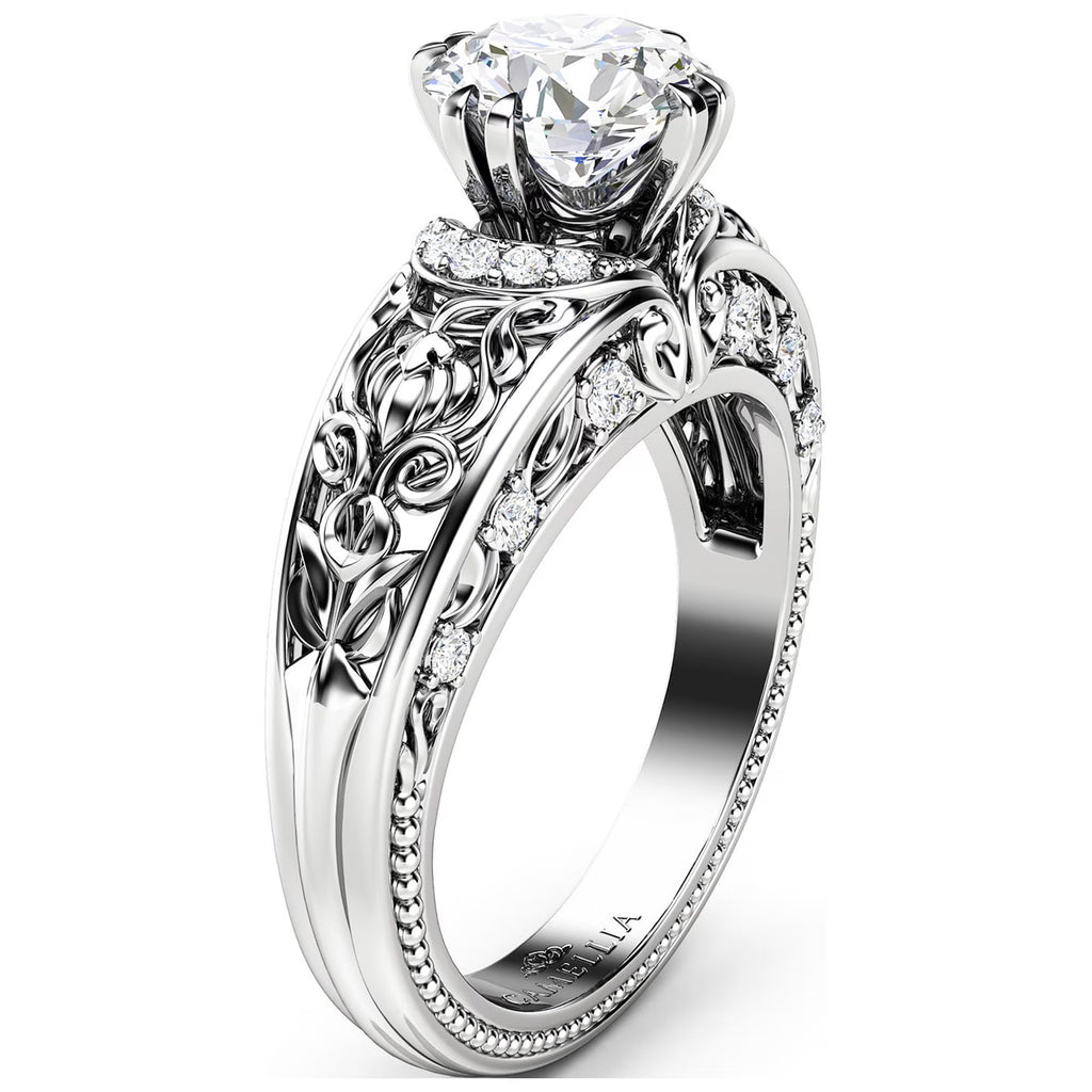 Vintage Round Moissanite Engagement Ring P5718