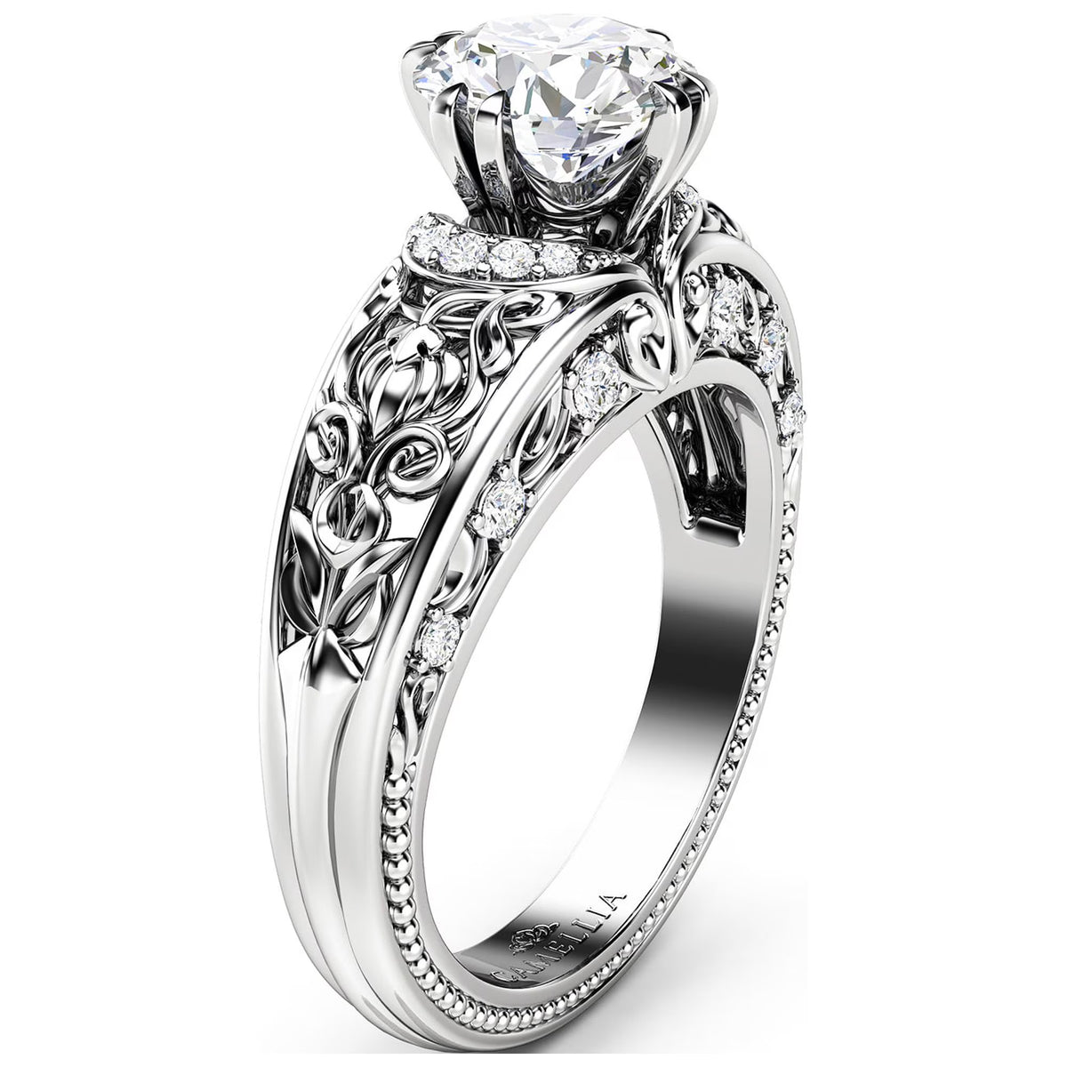 Vintage Round Moissanite Engagement Ring P5718