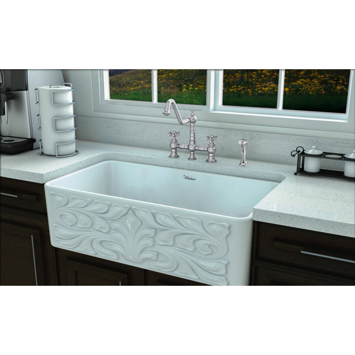 Oil Rubbed Bronze Bridge Faucet with Cross Handles and Side Spray W317