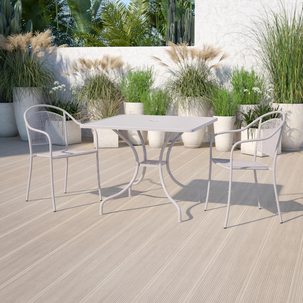 Square Black Steel Patio Table with Umbrella Hole N4529