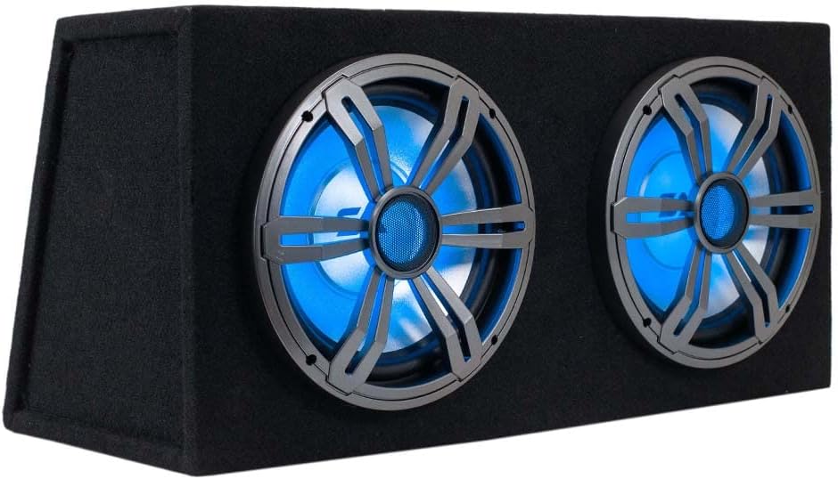 Dual 10 Inch 1000 Watt Car Audio Subwoofer Enclosure with RGB Lights Package with Amplifier & Cables N5699