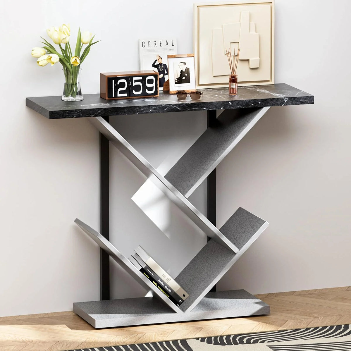 Black Marble Console Table with Storage O2291